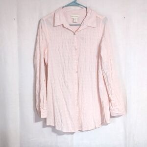 Cynthia Rowley Pale Pink Long Sleeve Textured Cotton Button Up Size Large